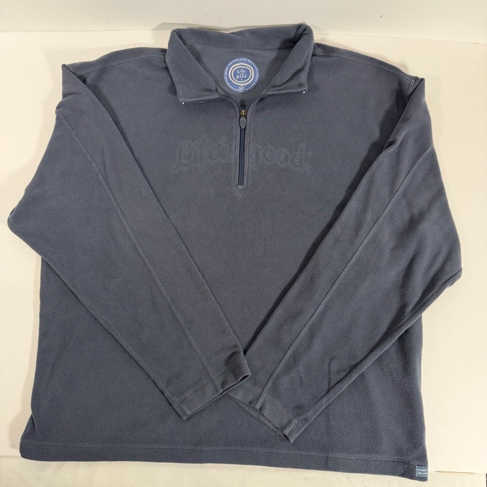 Life Is Good 1/4 Zip Fleece Pullover XL Blue Gray Embroidered Logo Lightweight